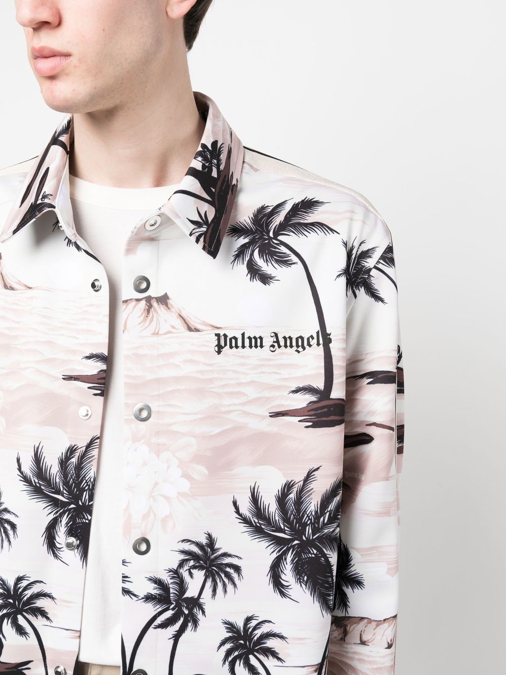 Shop Palm Angels Palm-print Long-sleeved Shirt In Neutrals