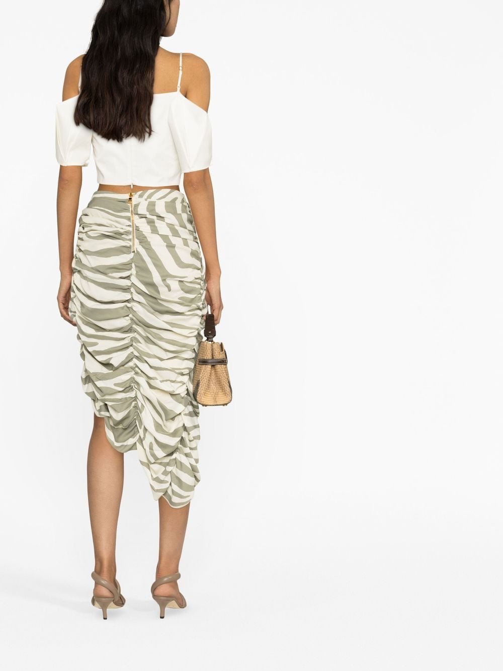Shop Balmain Zebra-print Midi Skirt In Nude