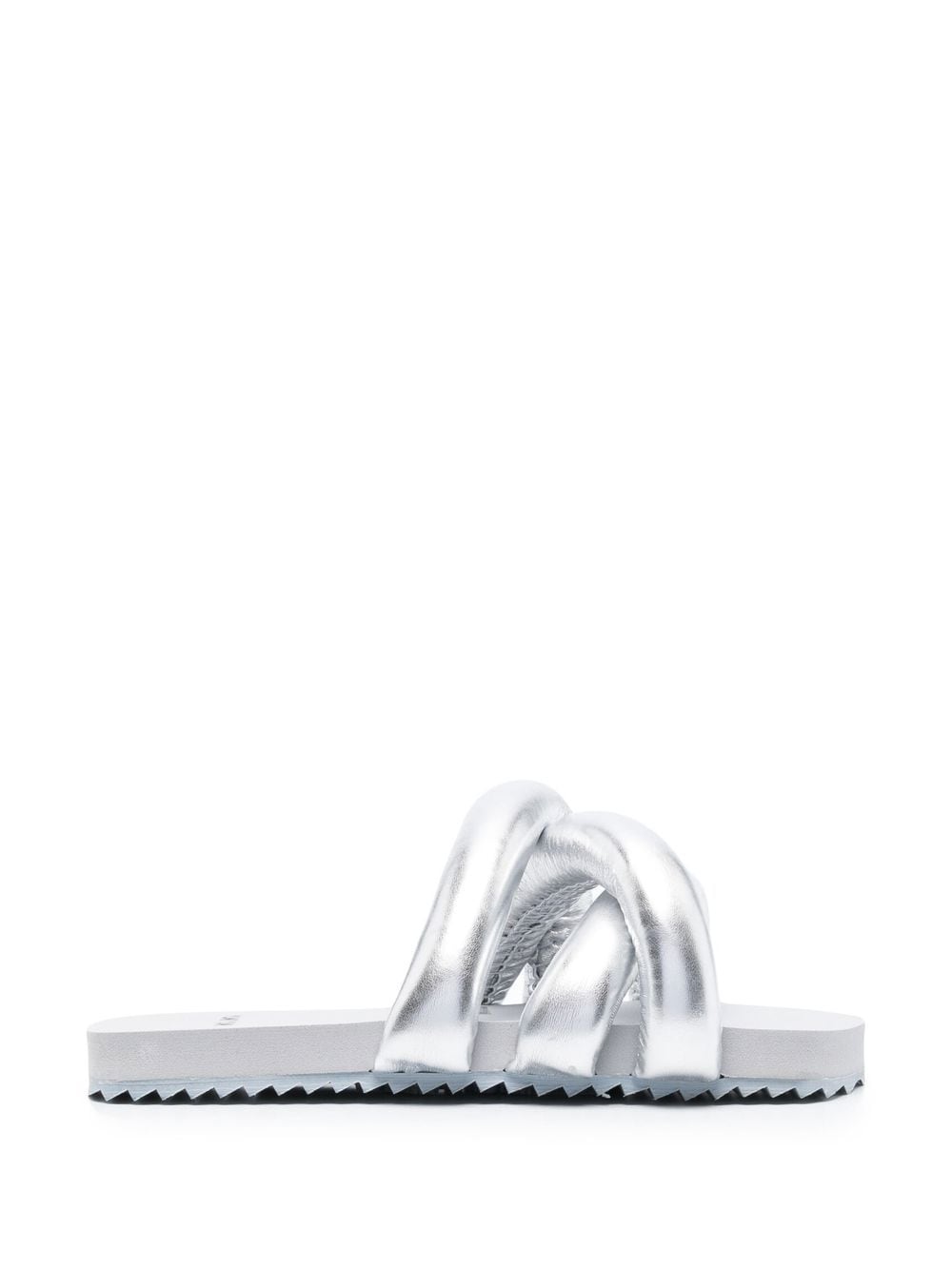 Shop Yume Yume Tyre Crossover-strap Faux-leather Slides In Silver