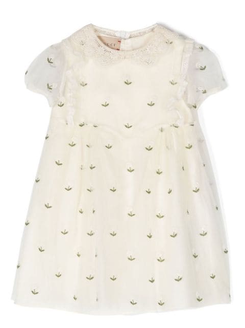 Gucci Kids all-over floral embroidered dress