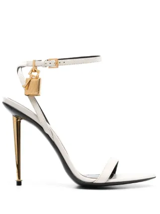 Tom Ford White and Gold Sandals Tom Ford White Sandal Heels w Chunky Gold Chain Toe Strap  main image 2