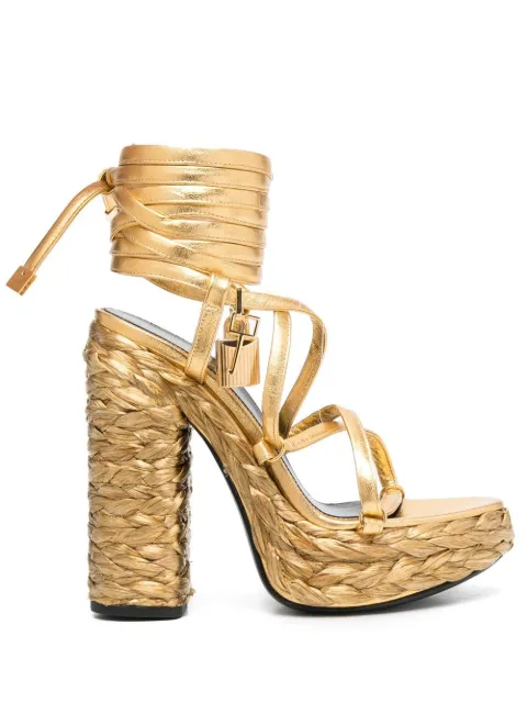 TOM FORD metallic-effect 140mm leather platform sandals