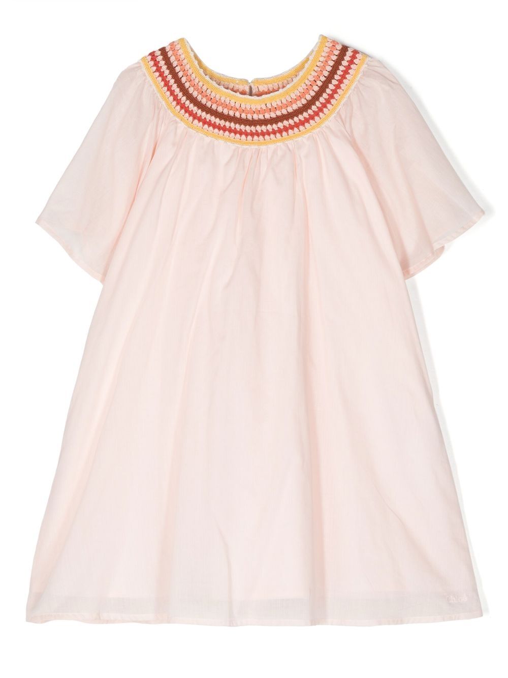 

Chloé Kids embroidered-neckline detail dress - Pink