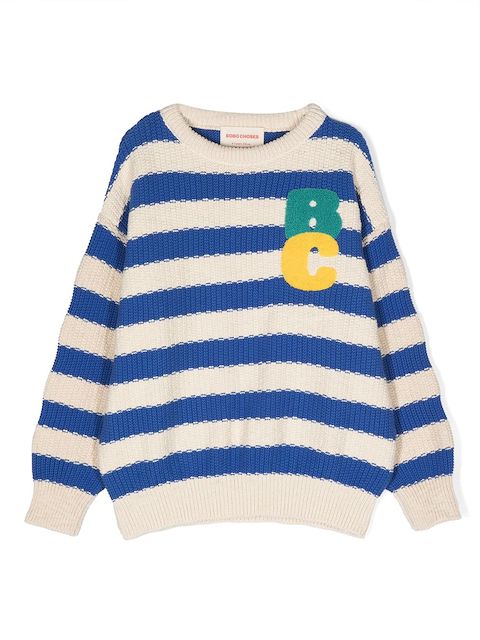Bobo Choses كنزة مخططة بأبليكة شعار الماركة