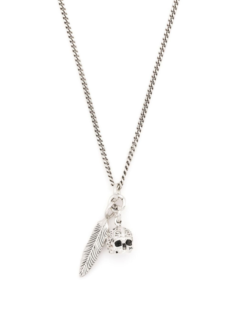 Emanuele Bicocchi Feather And Skull Pendant Necklace In Silver