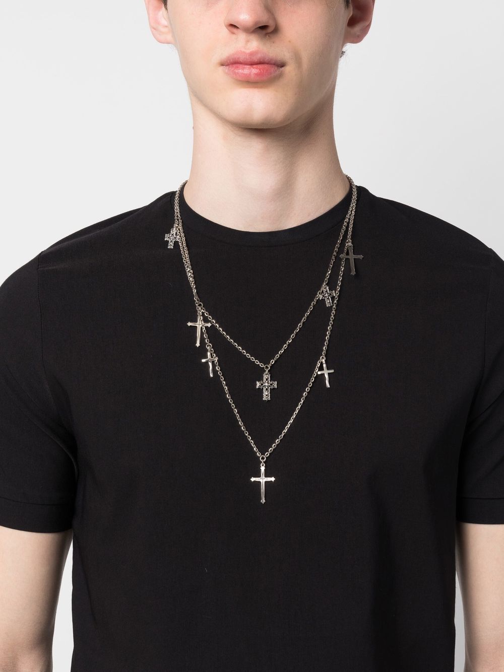 Shop Emanuele Bicocchi Crosses Double Chain Necklace In Silver