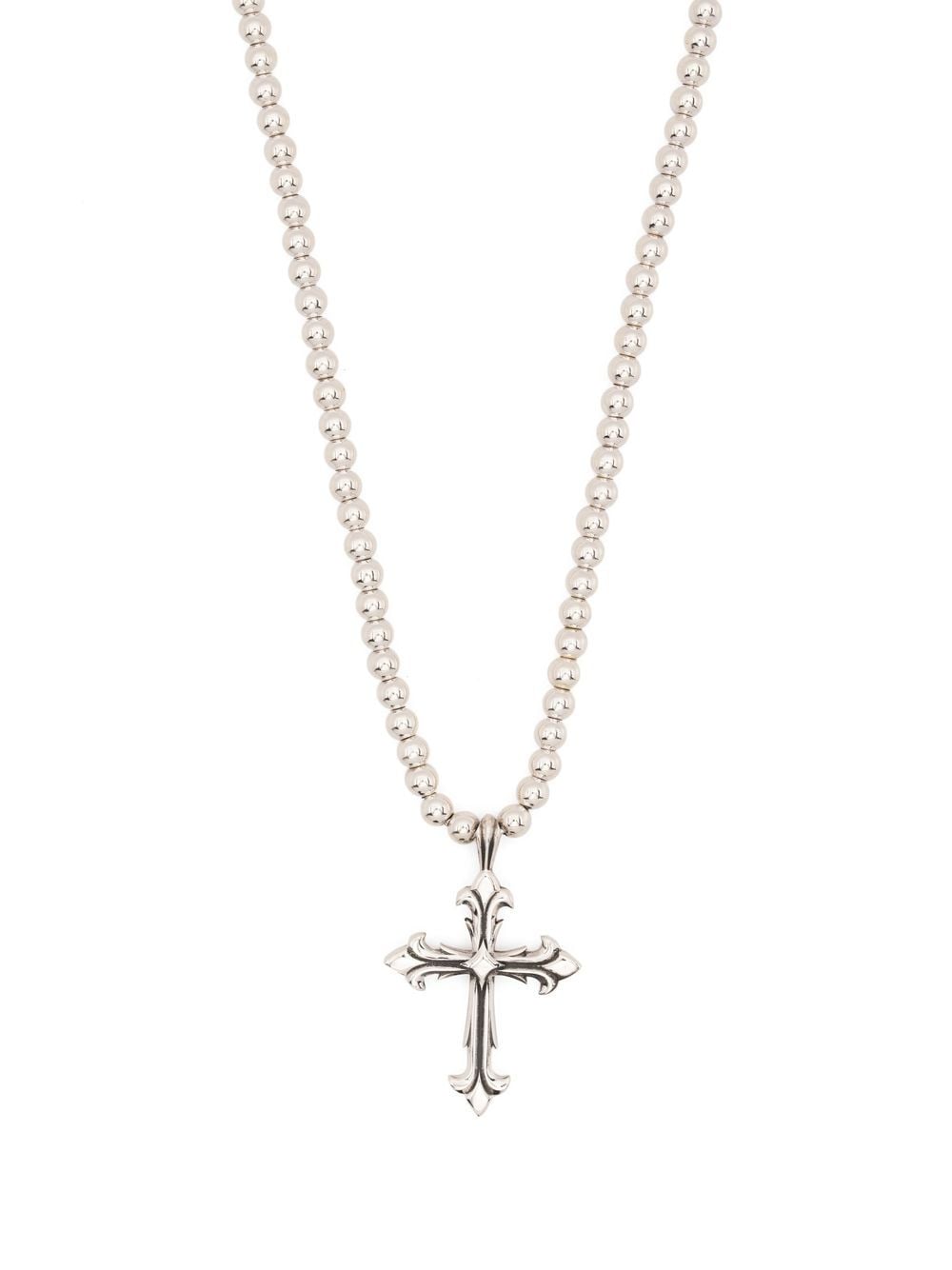 Shop Emanuele Bicocchi Fleury Cross Beaded Necklace In Silver