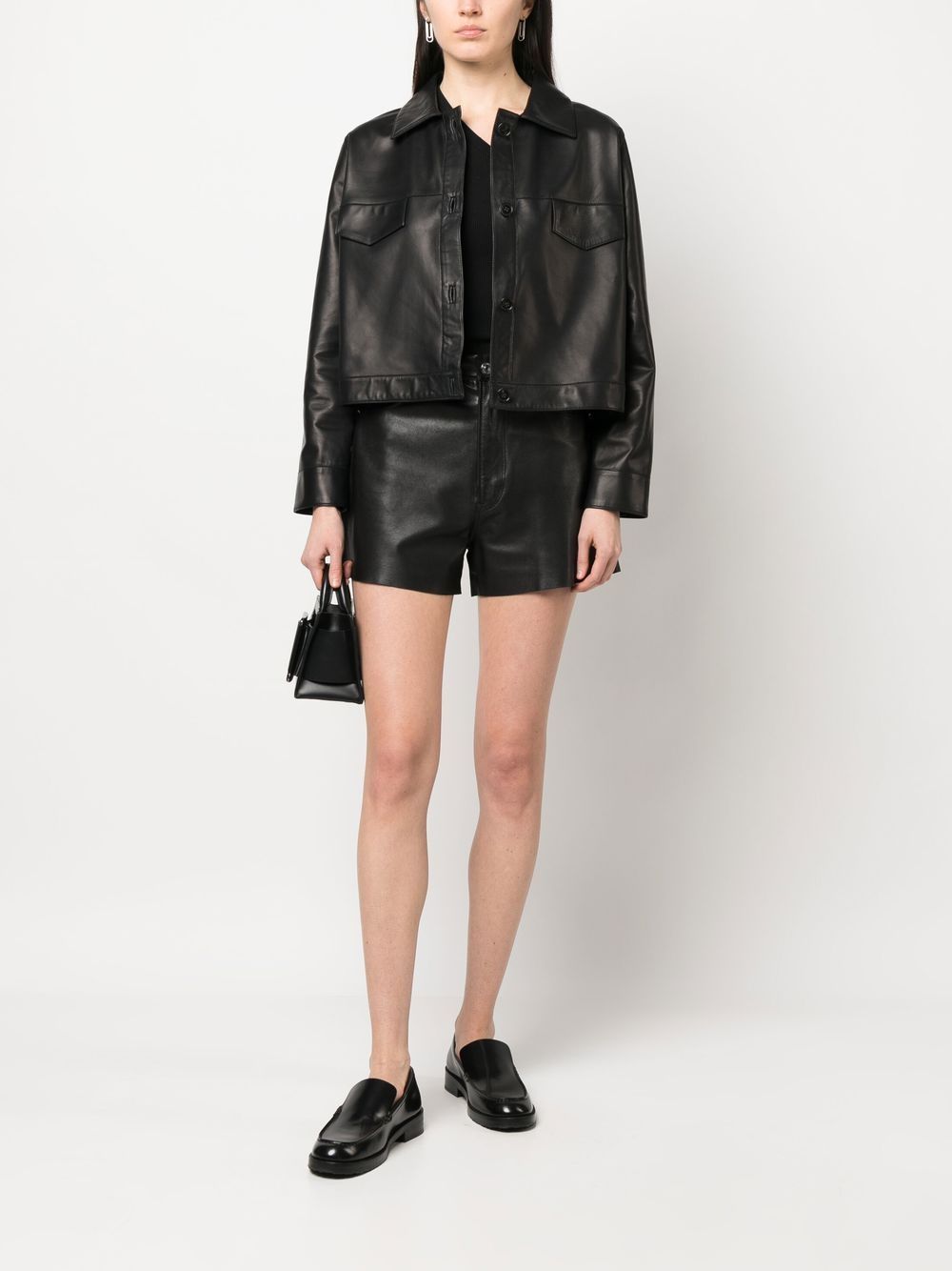 Shop Inès & Maréchal Cropped Leather Jacket In Black