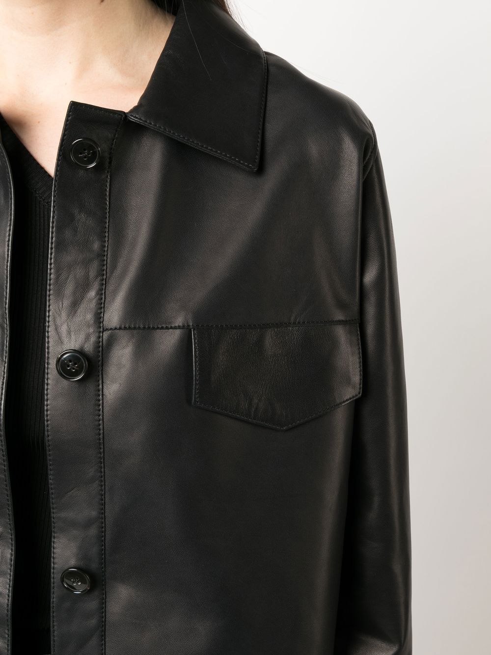 Shop Inès & Maréchal Cropped Leather Jacket In Black