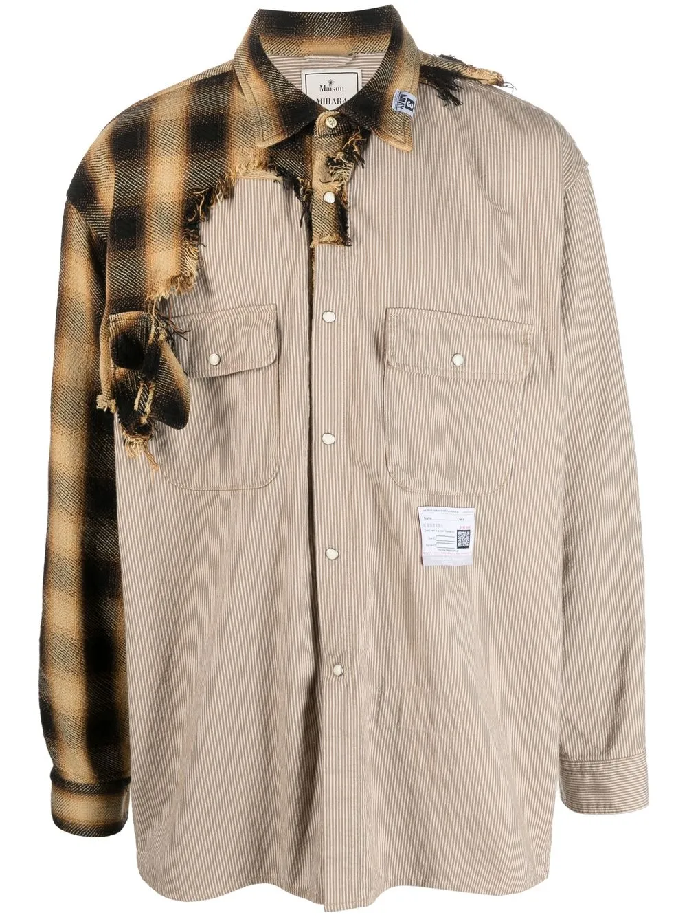 

Maison Mihara Yasuhiro contrast-plaid-panel ripped shirt - Brown