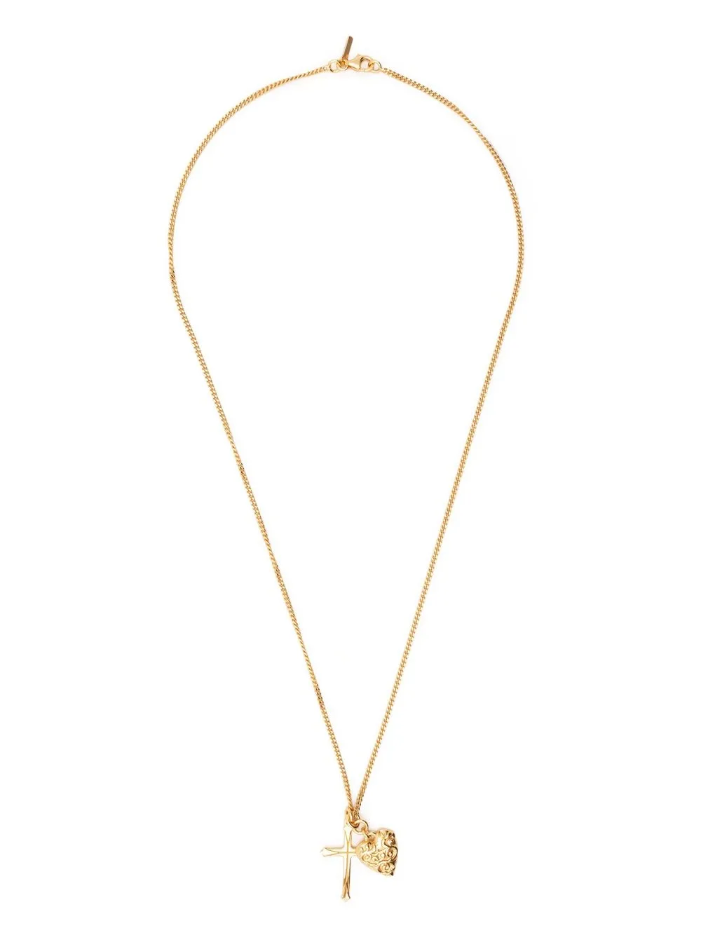 Shop Emanuele Bicocchi Gold Cross And Arabesque Heart Pendant