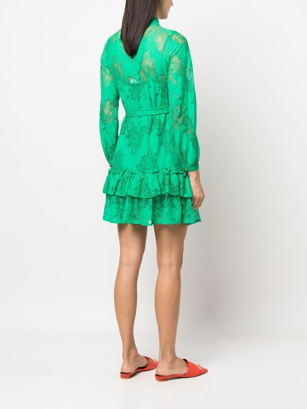 Shop Liu •jo Sheer-lace Detail Shirt Dress In Green