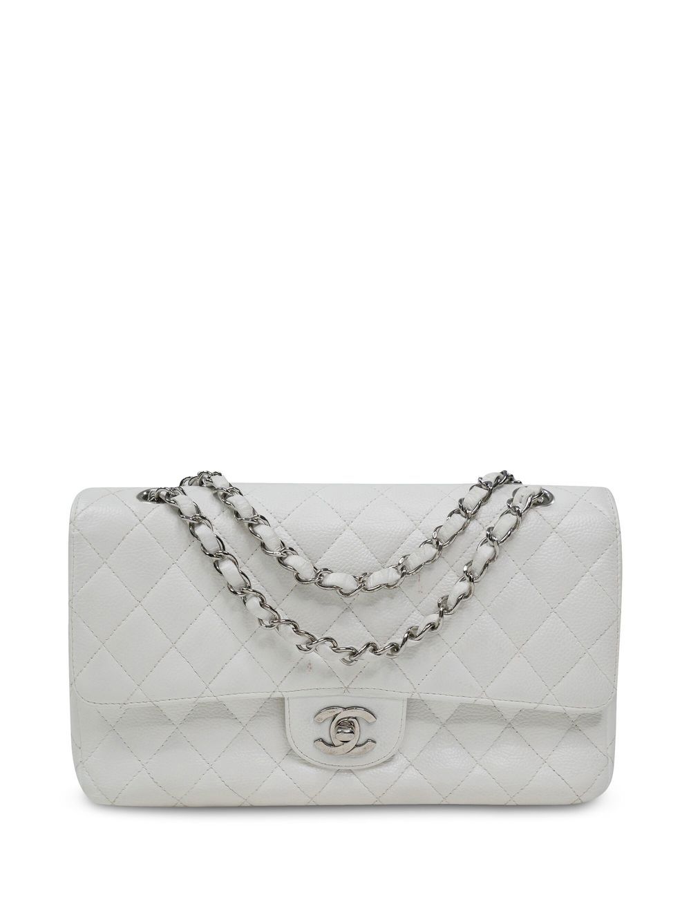 Pre-owned Chanel Double Flap 中号单肩包（2005-2006年典藏款） In White