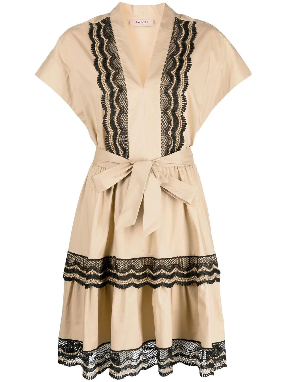 Twinset Lace Detail Dress In Nude