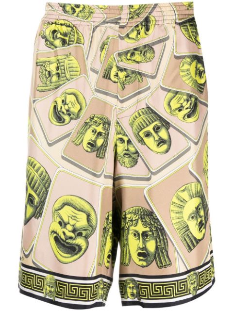 Versace Le Maschere print silk shorts Men