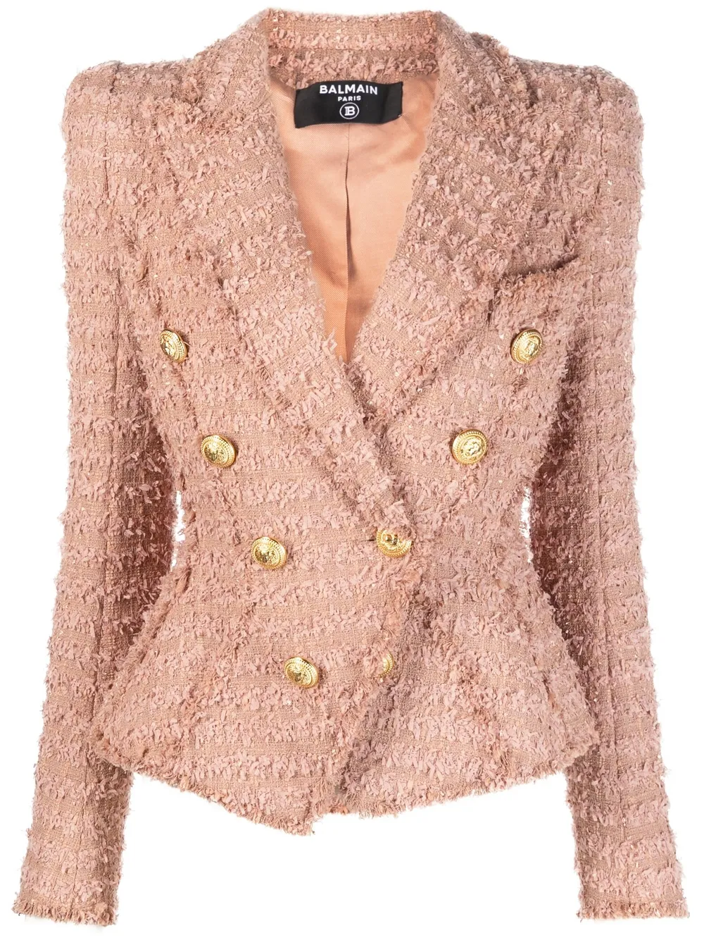 Balmain Tweed Double Breasted Closure Jacket In Neutrals