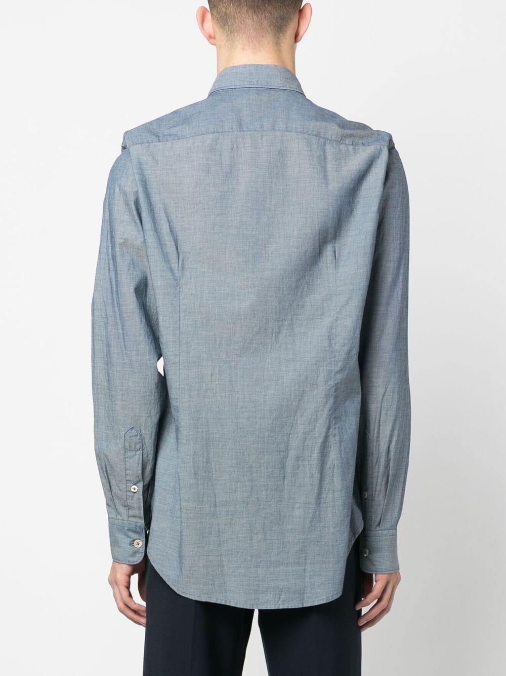 Shop Eleventy Spread-collar Chambray Shirt In Blue