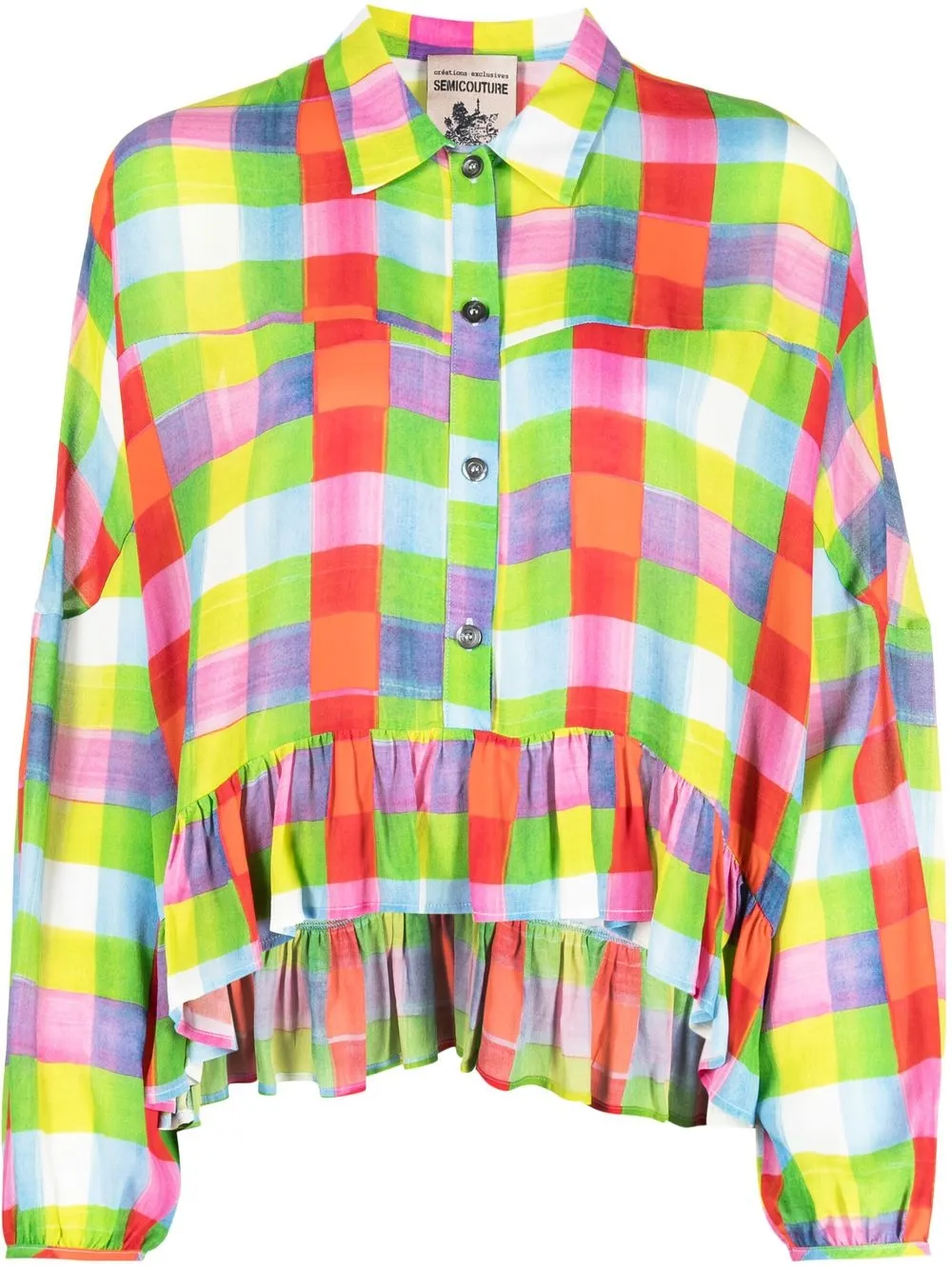 

Semicouture checked ruffle-hem blouse - Green