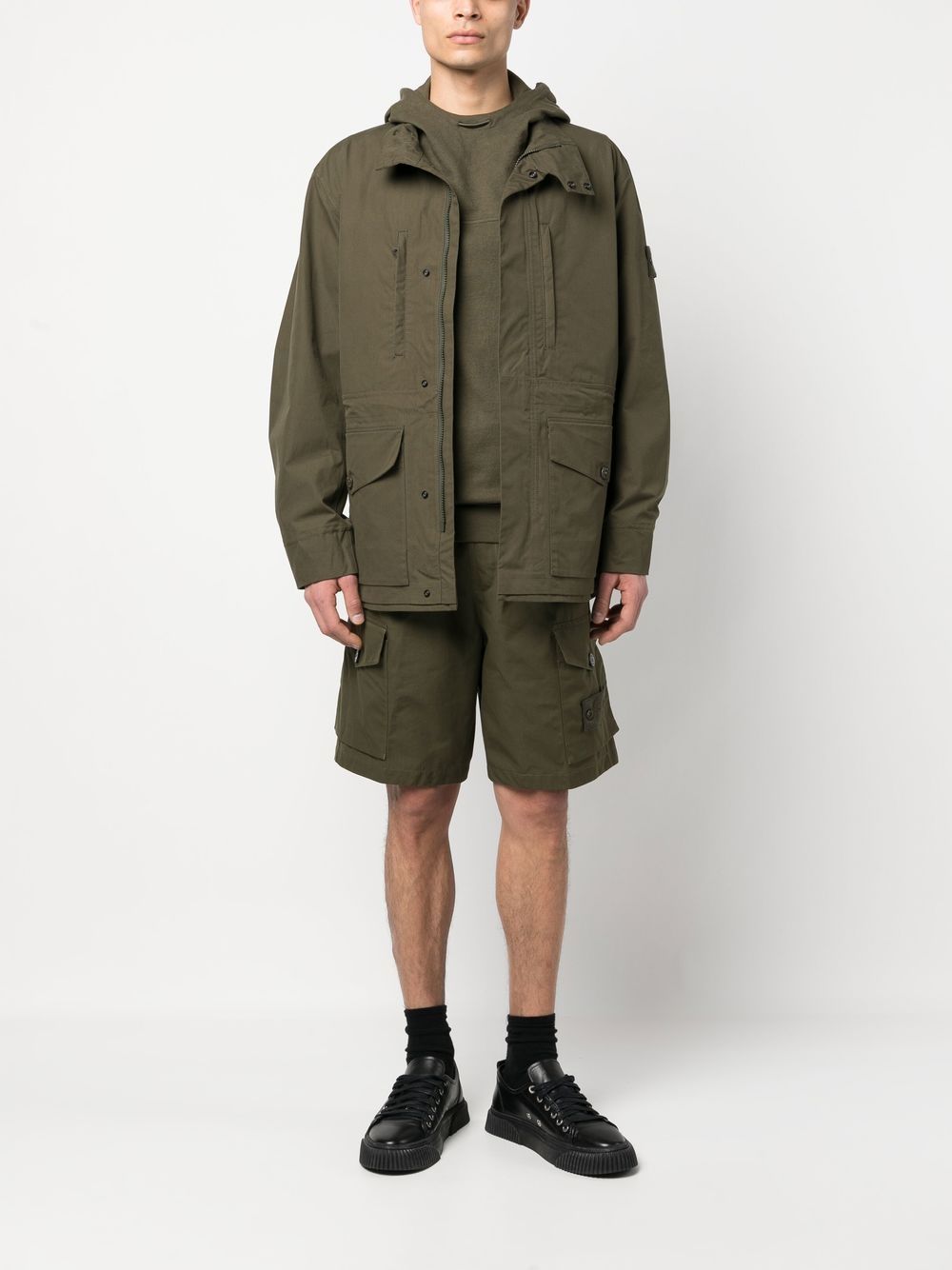 Shop Stone Island Compass-patch Long-sleeved Jacket In 绿色