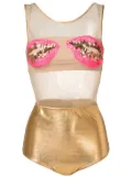 Brigitte lips-embellished one-piece - Gold