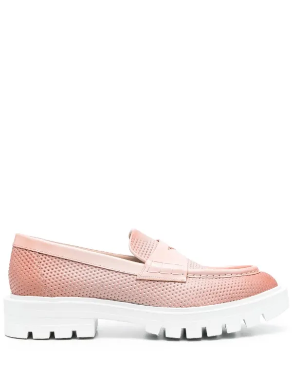 Santoni Leather Penny Loafers in Pink