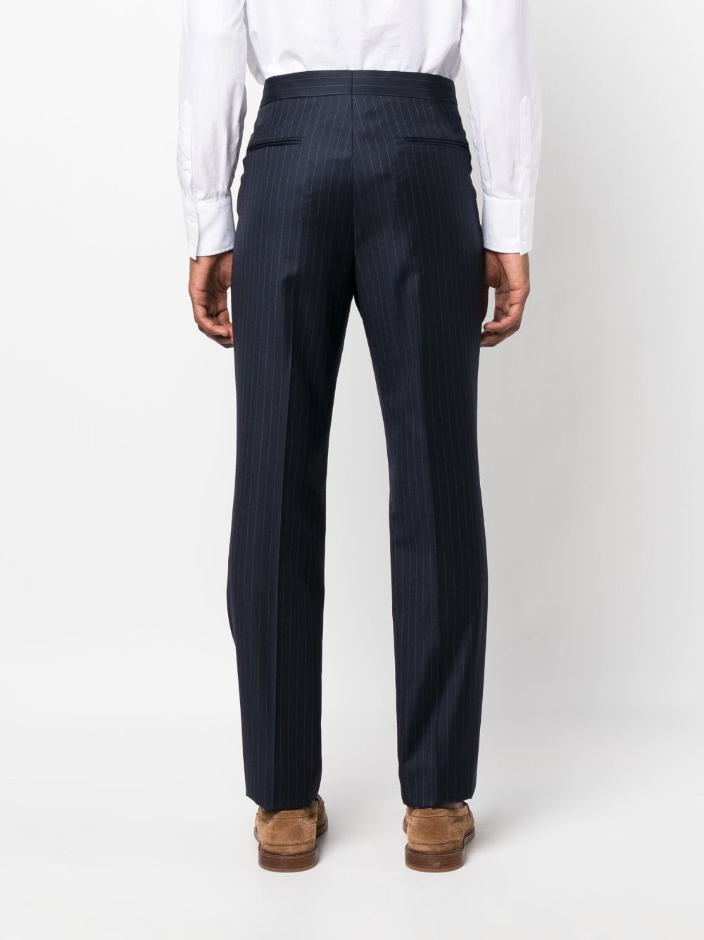 Shop Brunello Cucinelli Tailored Cropped Striped Trousers In Blue