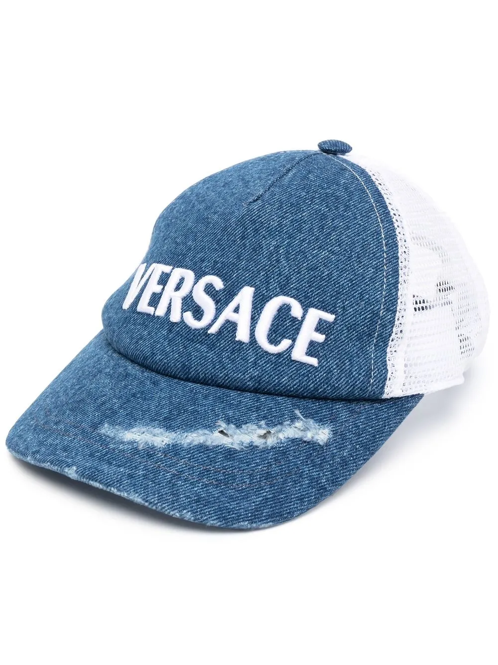 

Versace Kids distressed denim baseball cap - White