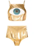 Brigitte eye-embellished metallic bikini set - Gold