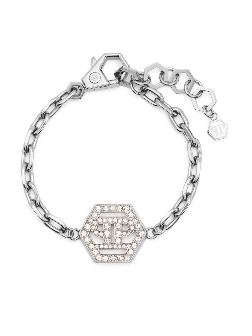 Philipp Plein Hexagon-logo Chain-link Bracelet In Silver