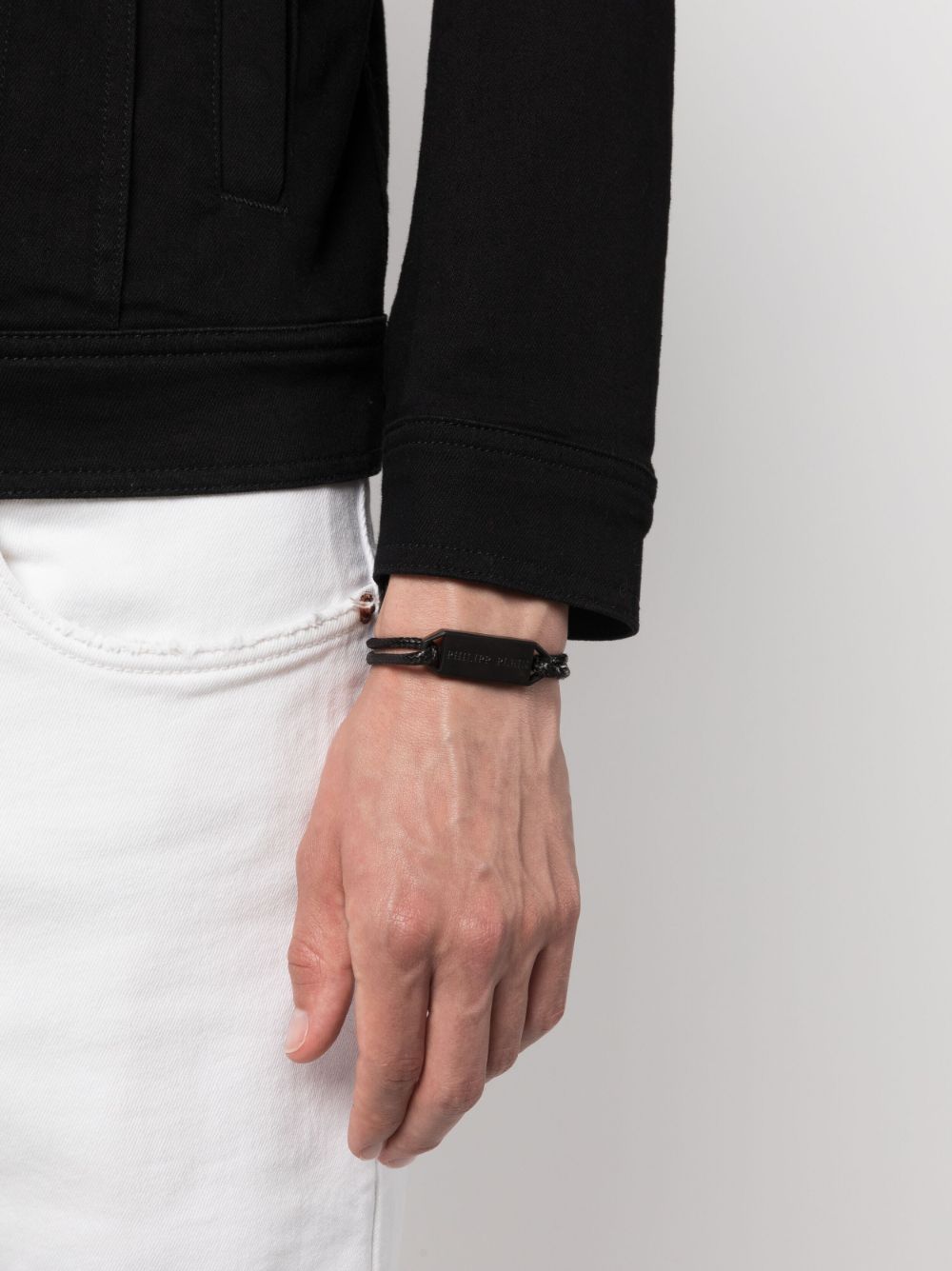 Philipp Plein titanium logo-tag bracelet - Zwart