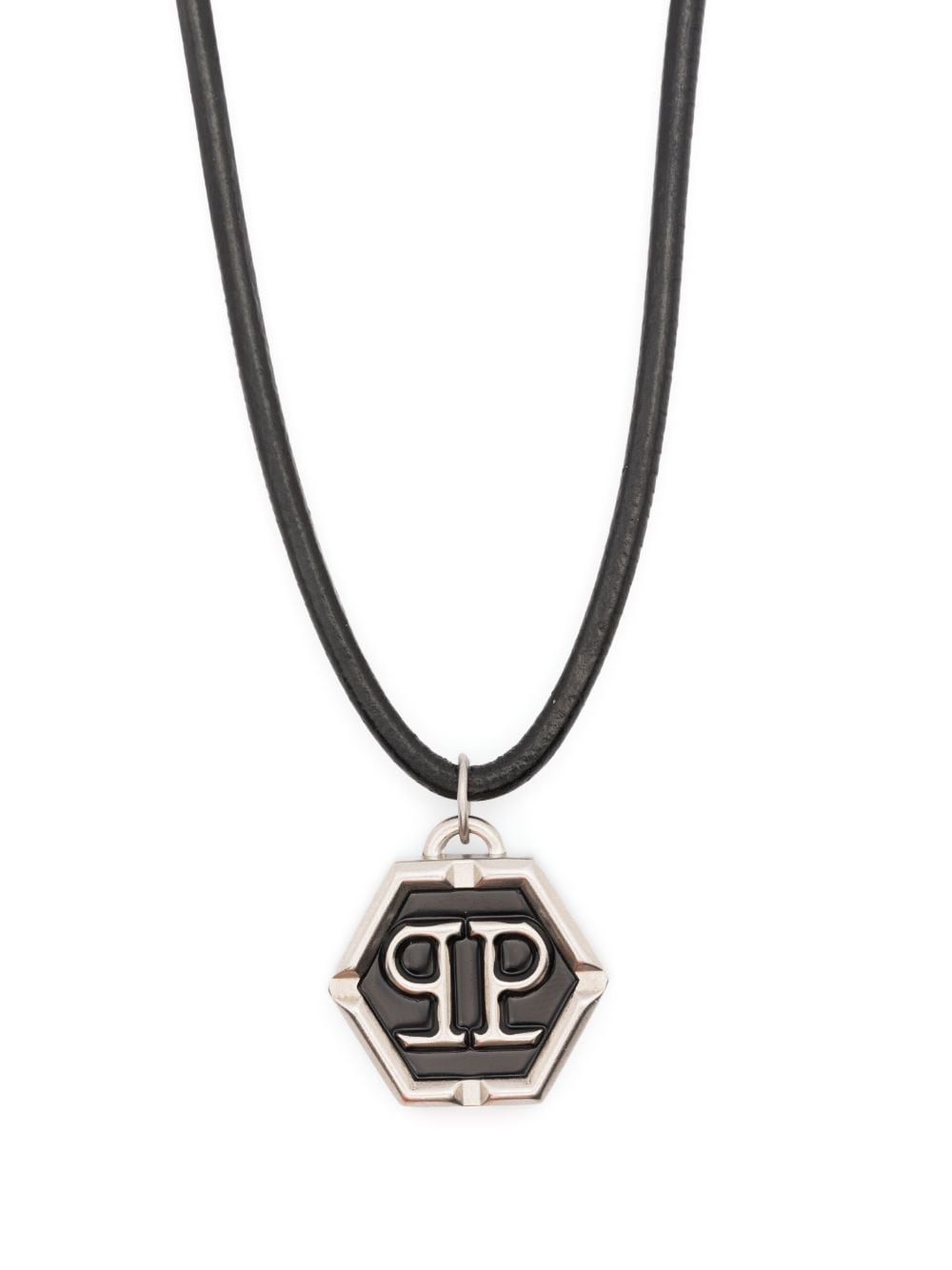 Philipp Plein Hexagon Logo-charm Necklace In Black