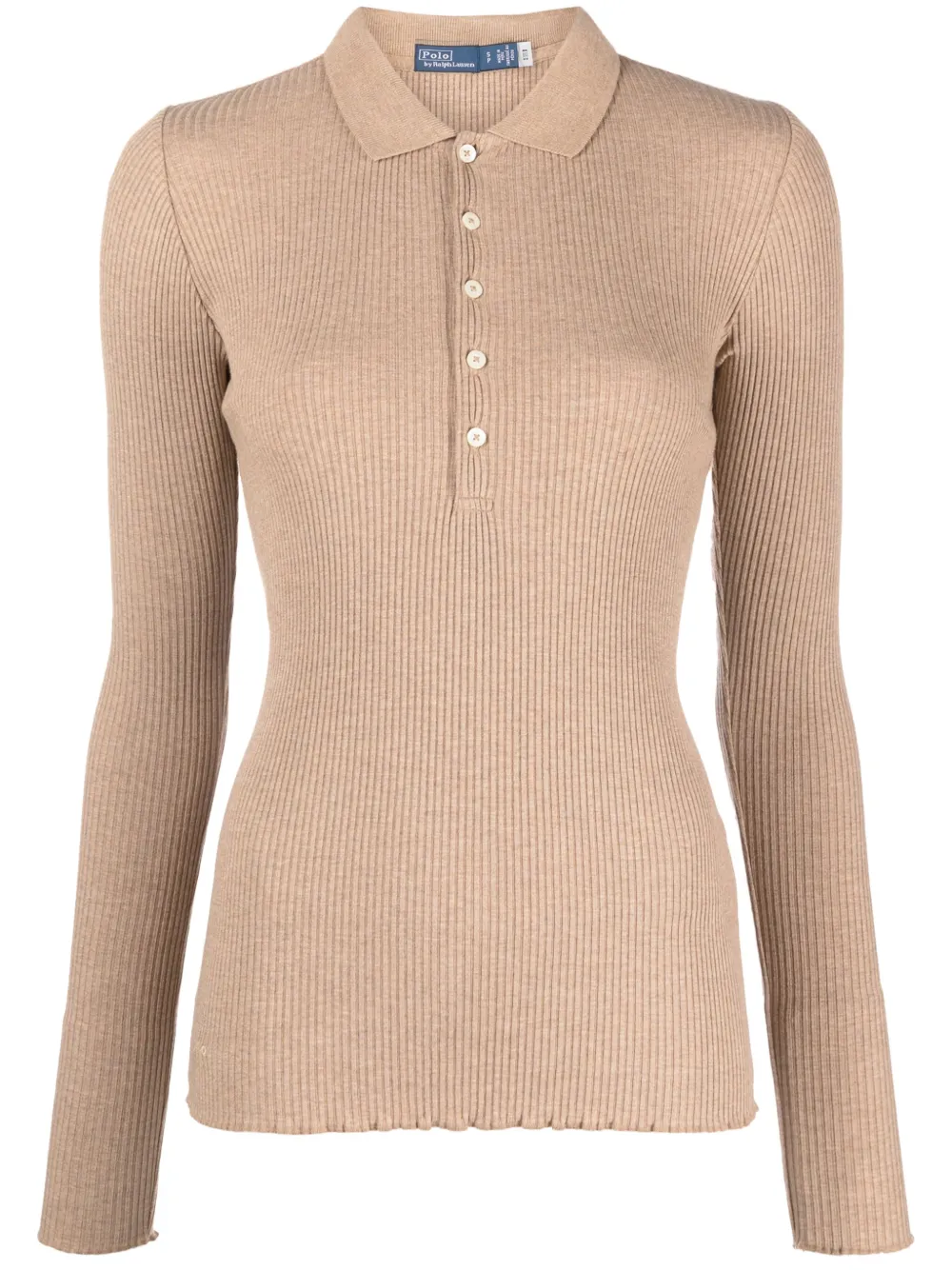 long-sleeve ribbed-knit polo shirt