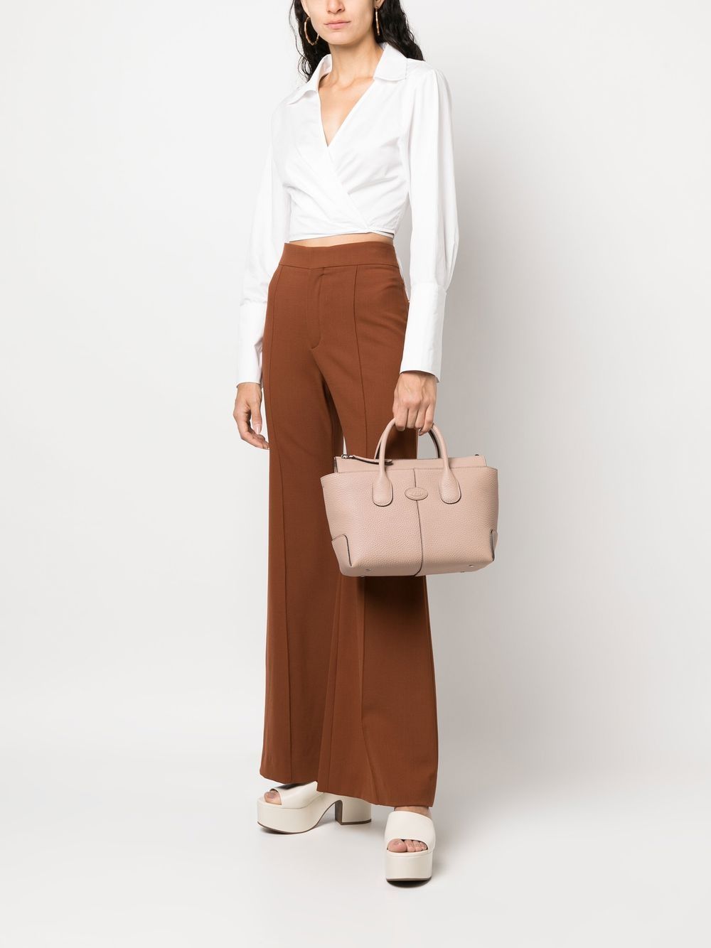 Shop Tod's Grained-leather Tote Bag In Neutrals