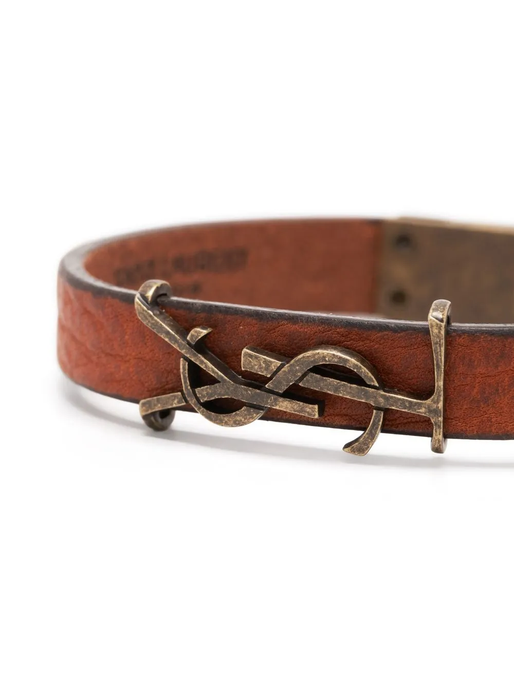 Shop Saint Laurent Logo Lettering Leather Bracelet In Braun