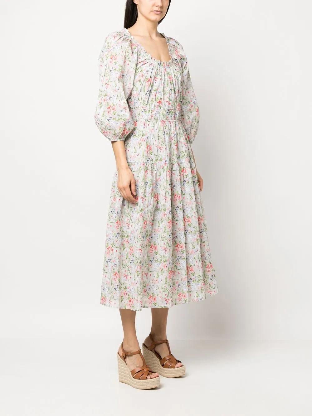 The Great Floral-print Midi Dress In Green | ModeSens