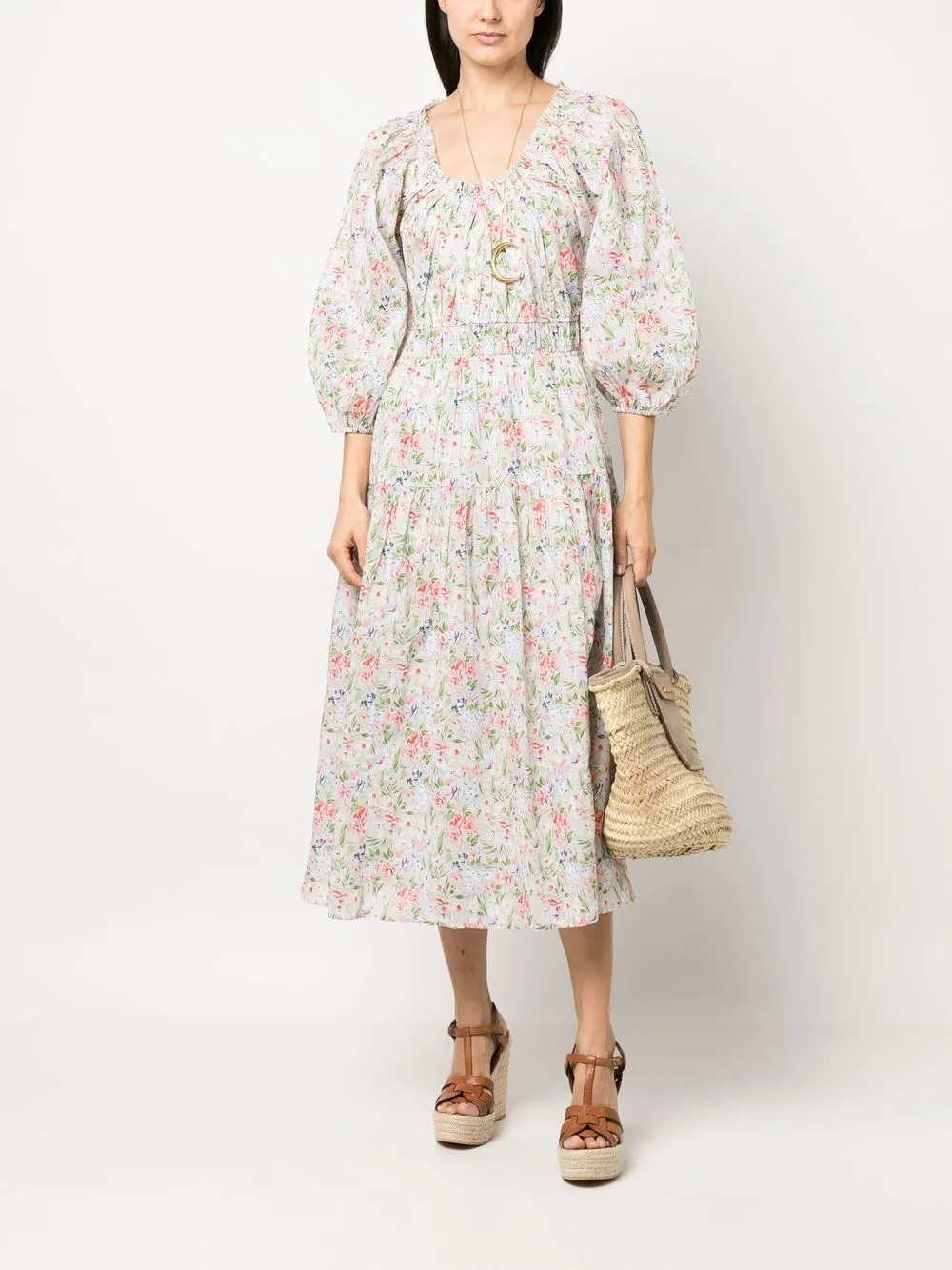 The Great. Midi-jurk met bloemenprint - Groen