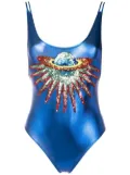 Brigitte planet-embellished metallic one-piece - Blue