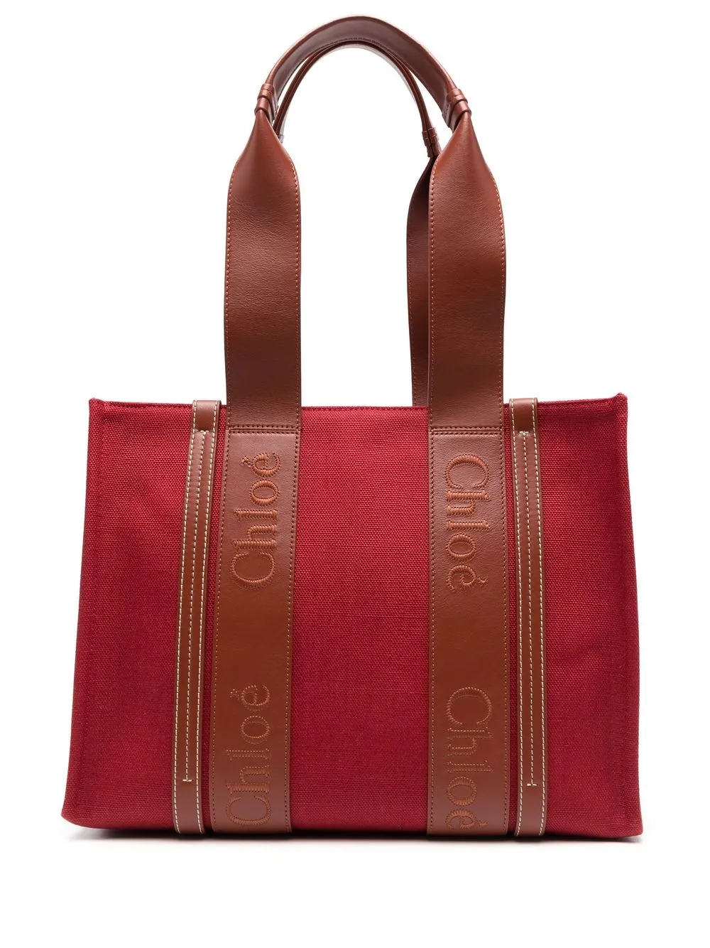 

Chloé linen embroidered-logo tote bag