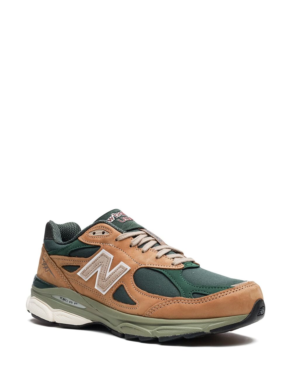 Shop New Balance 990 V3 Made In Usa “tan/green” Sneakers In Brown