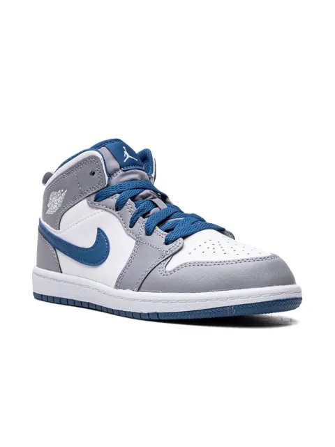 Jordan Kids Jordan 1 Mid "Cement Grey/True Blue" sneakers