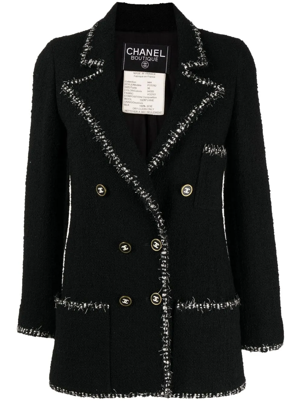 

CHANEL Pre-Owned 1994 CC-button double-breasted jacket - Black