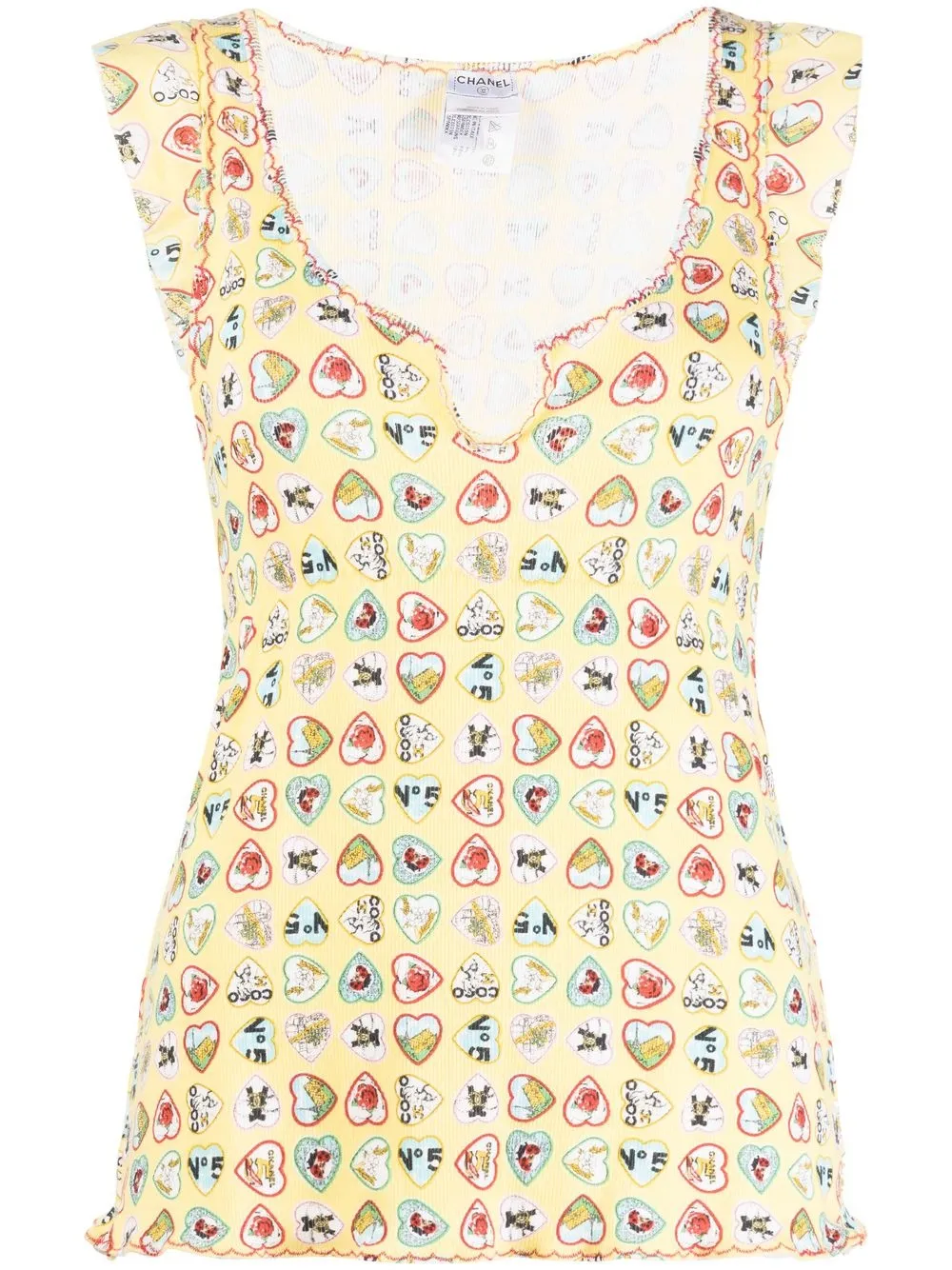 

CHANEL Pre-Owned 2006 heart-print ribbed sleeveless top - Yellow