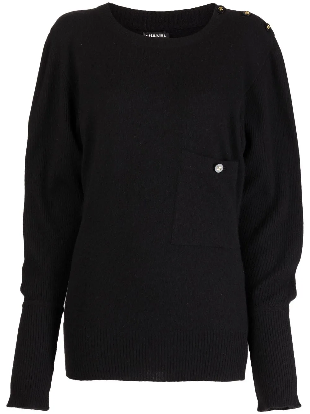 

CHANEL Pre-Owned 1990-2000s CC-button cashmere knitted jumper - Black