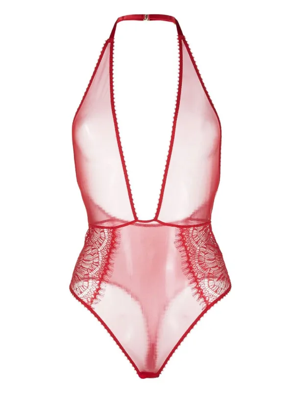 Red backless bodysuit top