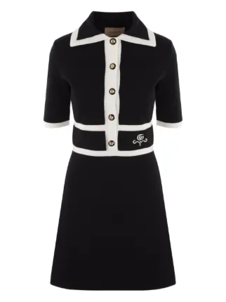 GUCCI★素敵!Black Compact GG Buttons SEQUIN TRIM DRESS Gucci Collared contrast-trim Dress | Black | FARFETCH