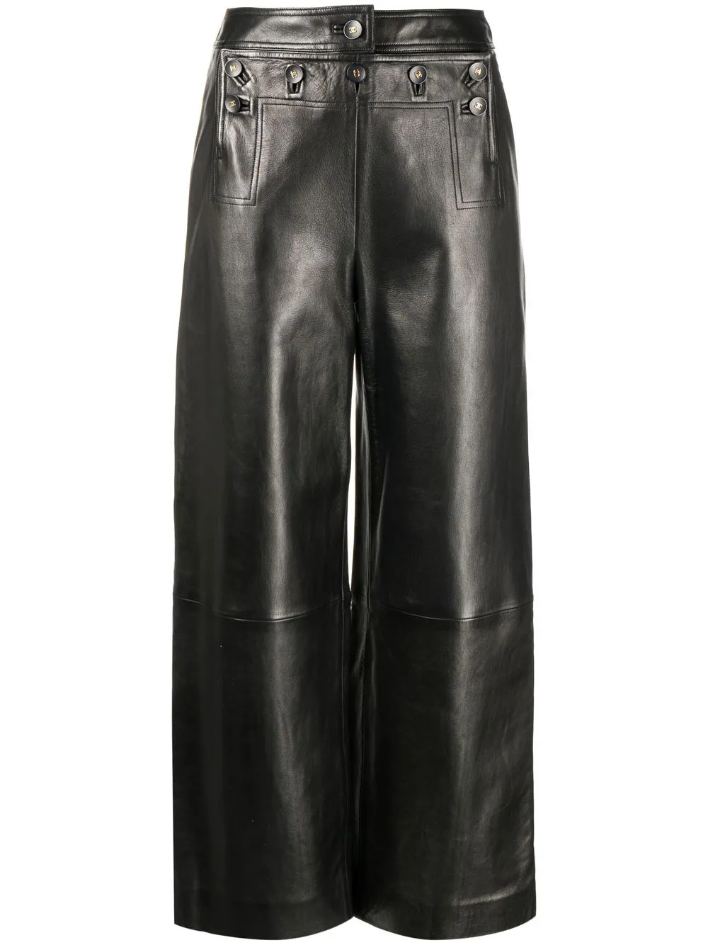 

CHANEL Pre-Owned 1994 wide-leg cropped leather trousers - Black