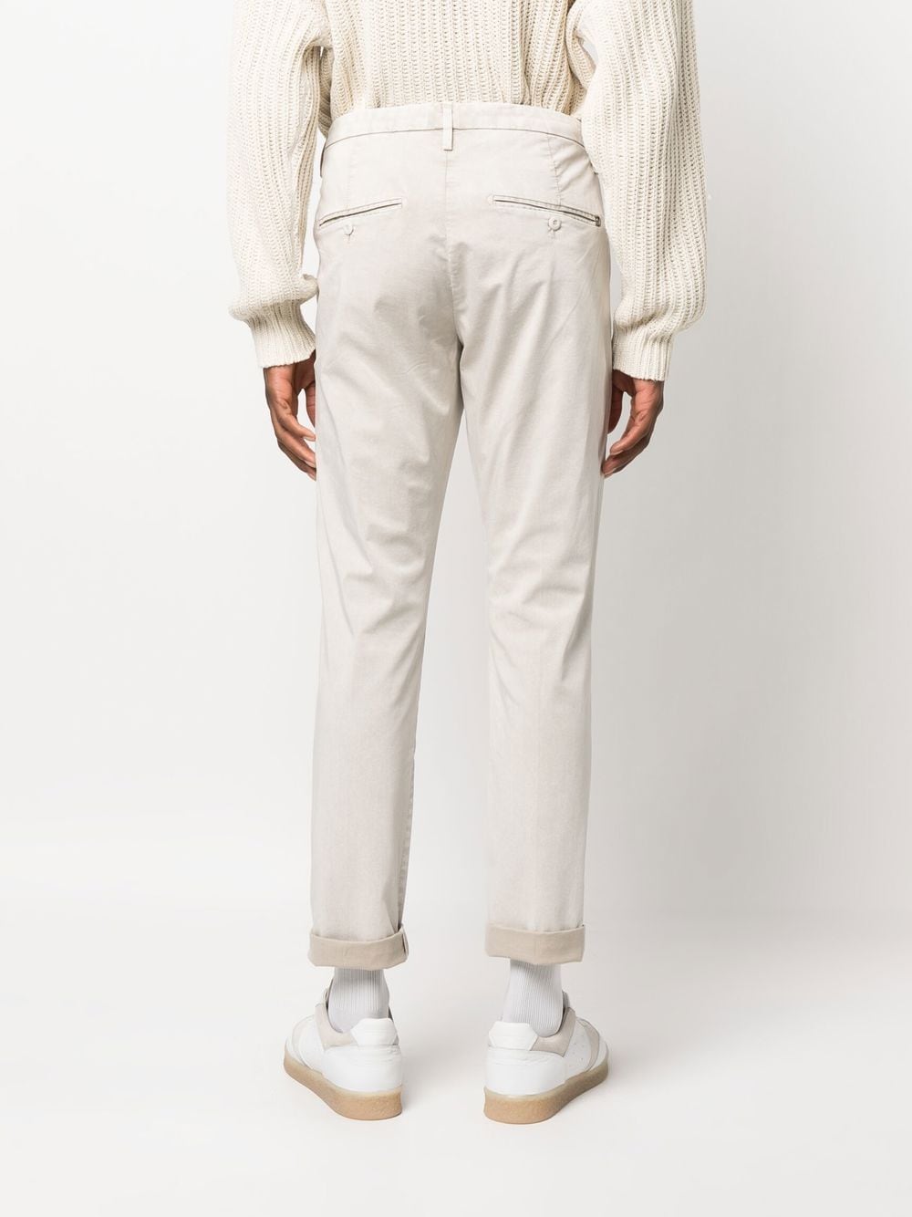 Shop Dondup Cropped Cotton Chino Trousers In Neutrals