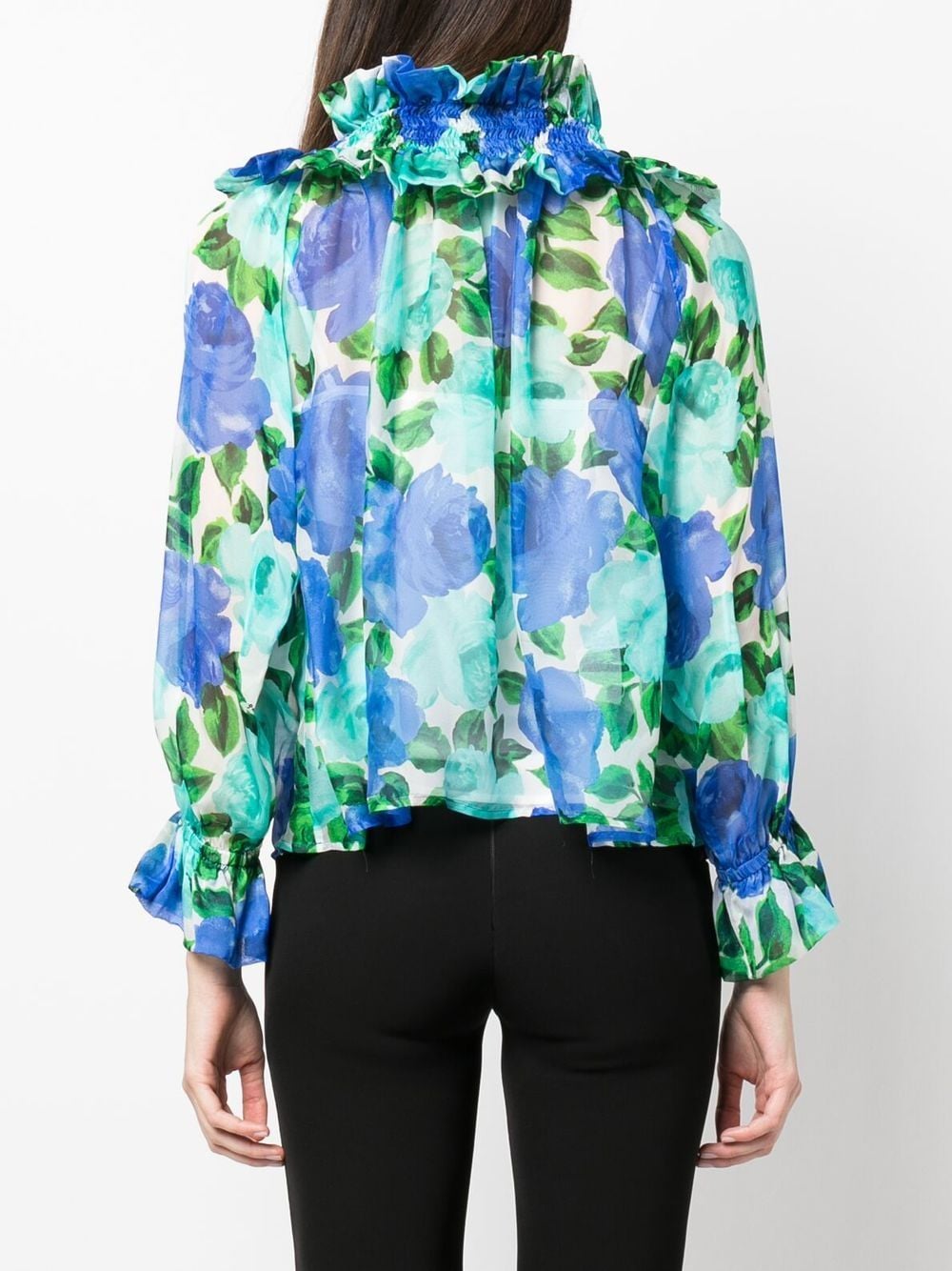 Shop P.a.r.o.s.h Floral-print Ruffle-trim Blouse In Blau