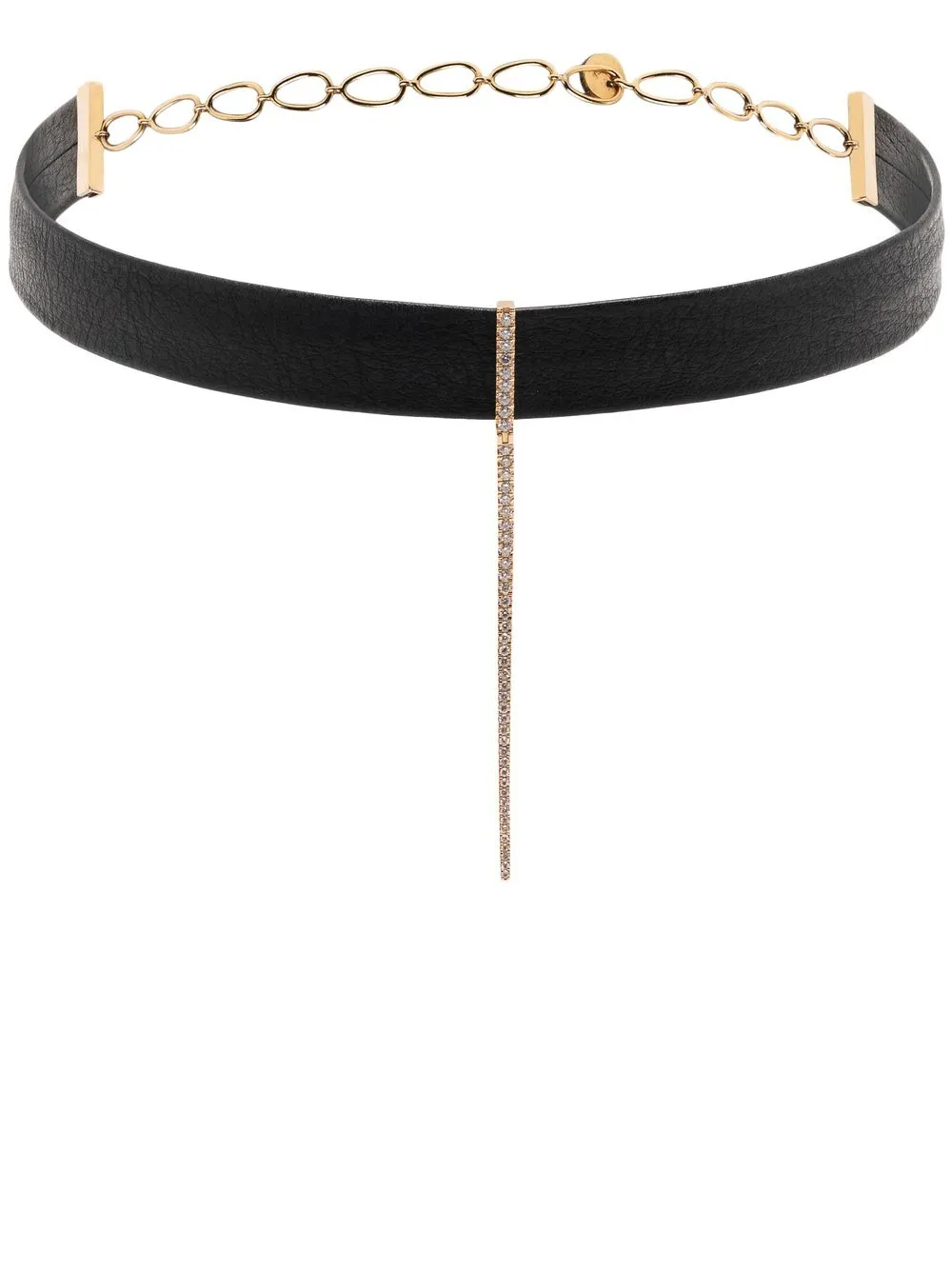 diane kordas 18kt rose gold leather bar diamond choker - black