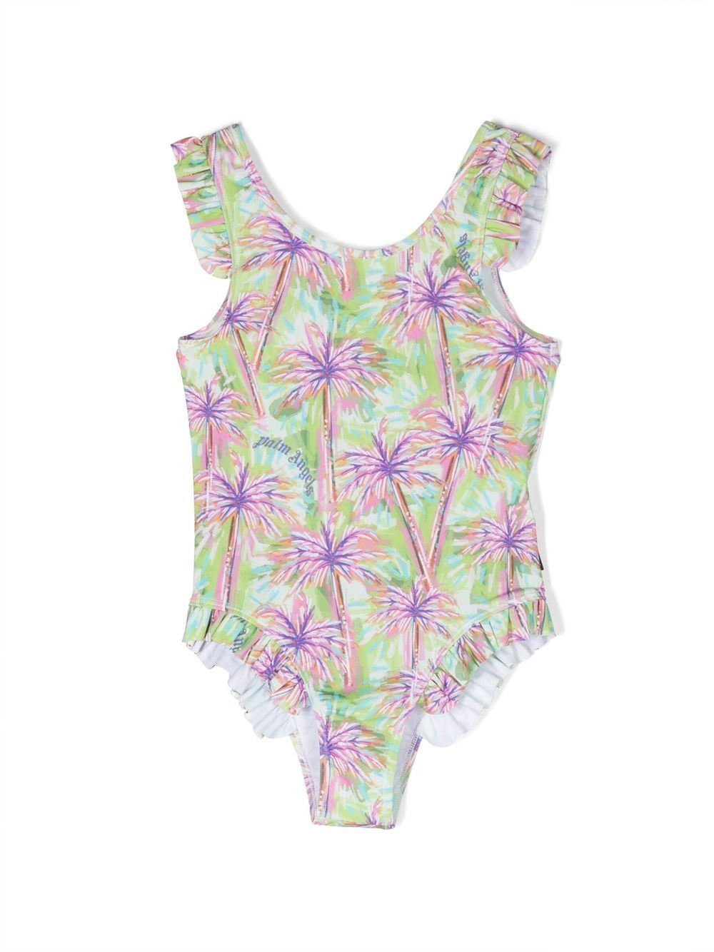 PALM ANGELS PALM TREE RUFFLED ONE-PIECE